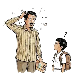 Illustration of a parent with questions