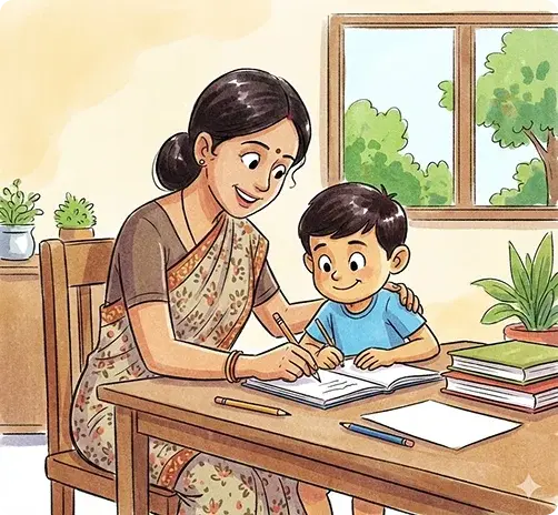 Teacher lovingly helping a young student learn, illustrating personalized education